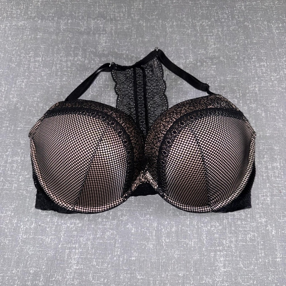 Victorias Secret Very Sexy Bra Womens 38DD Black Lace Mesh Push Up Racerback